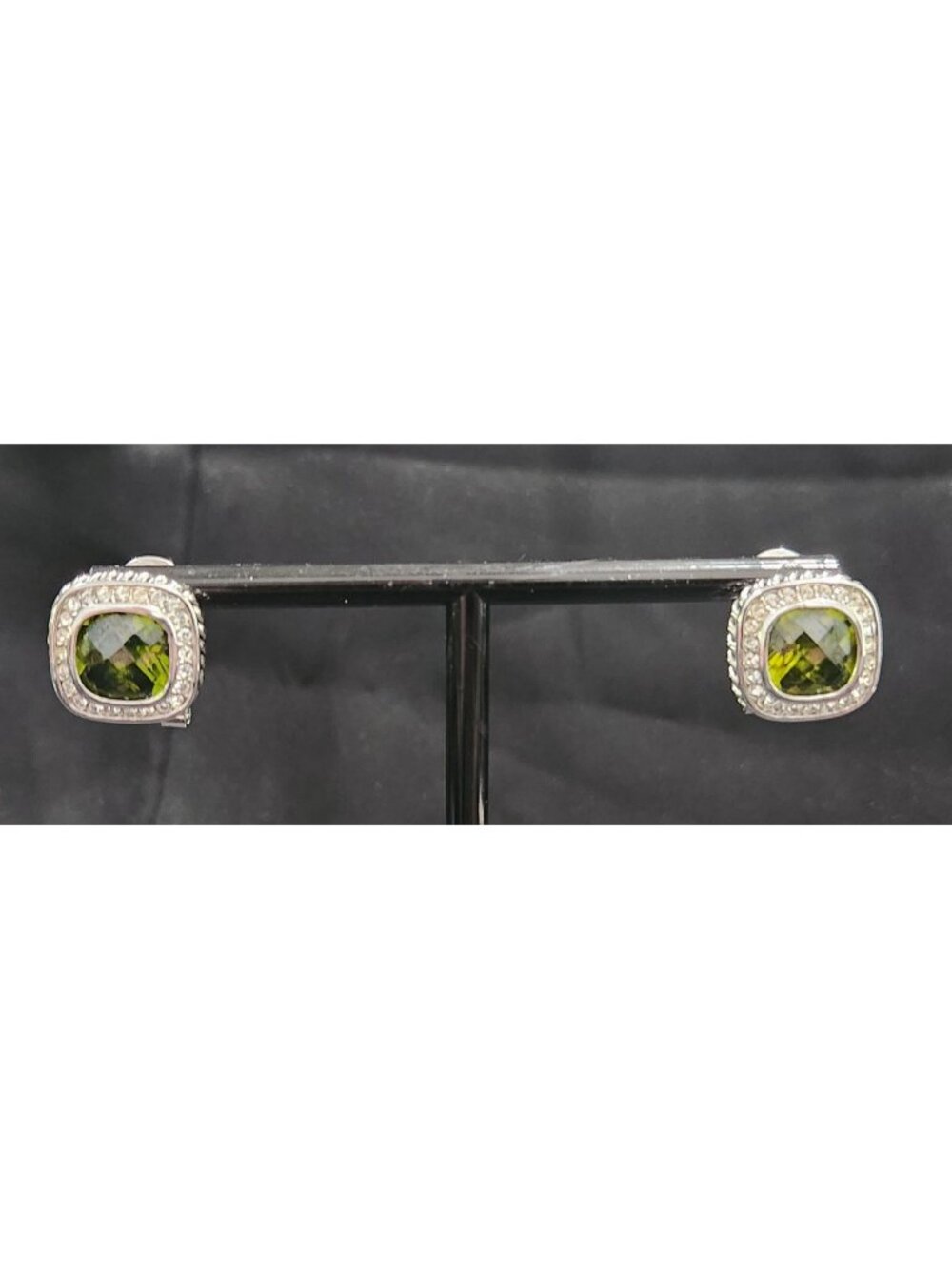 Vintage Style Silver-Tone Peridot Pave Square Stud Earrings